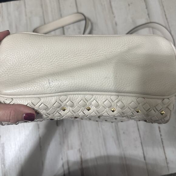 Michael Kors Abbey Backpack Gold Studded Cream Party Travel Woven Purse FLAW - Picture 7 of 10